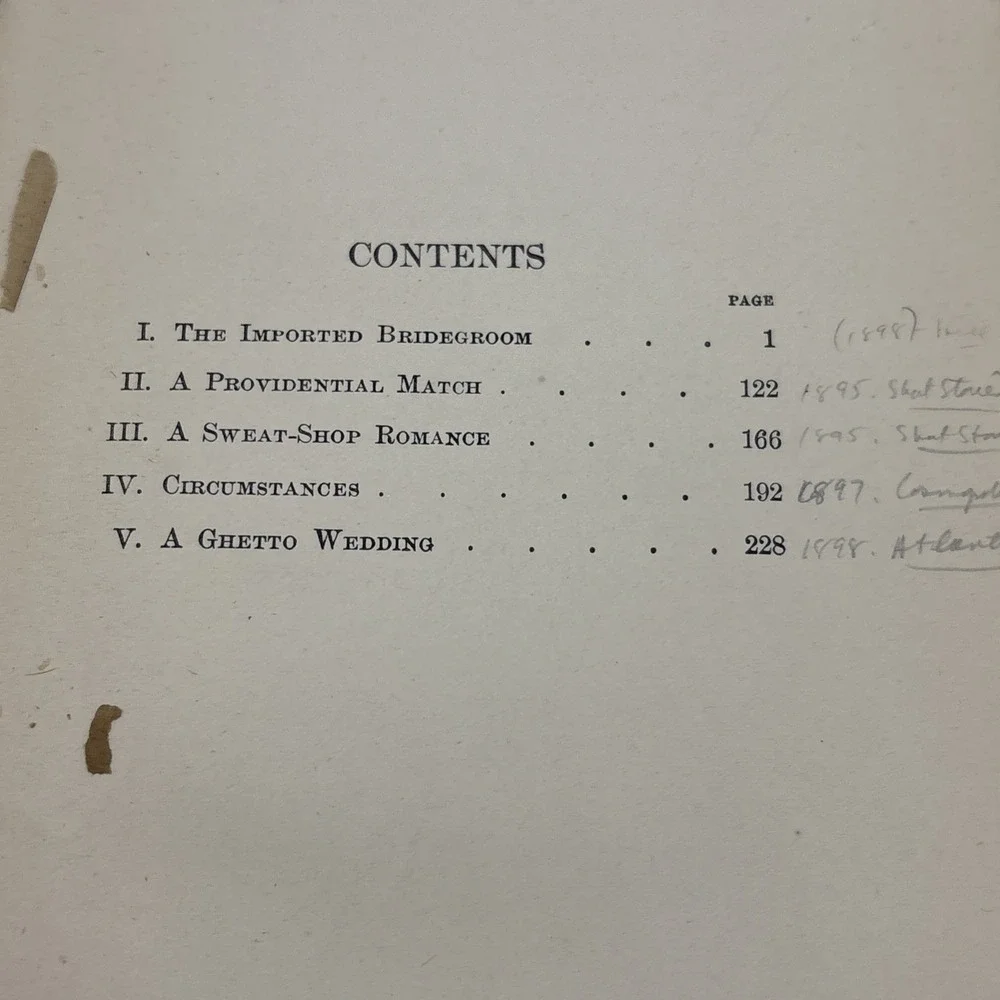 1898 The Imported Bridegroom ‎ & Other Stories By Abraham Cahan